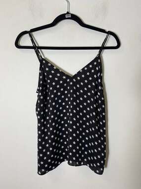 L'Academie Navy Blue White Star Pattern Satin Tank Top Sz XS